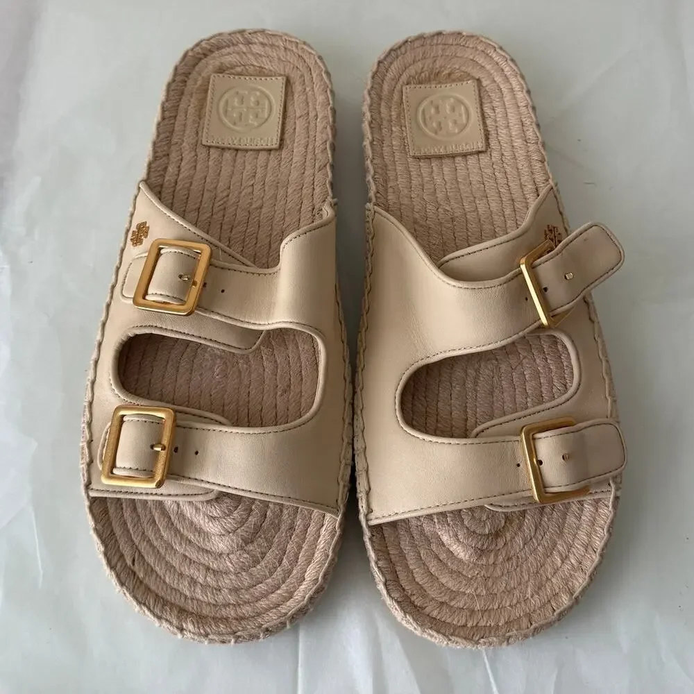 Authentic Tory Burch Gold Espadrille Selby Sandals - size 9.5